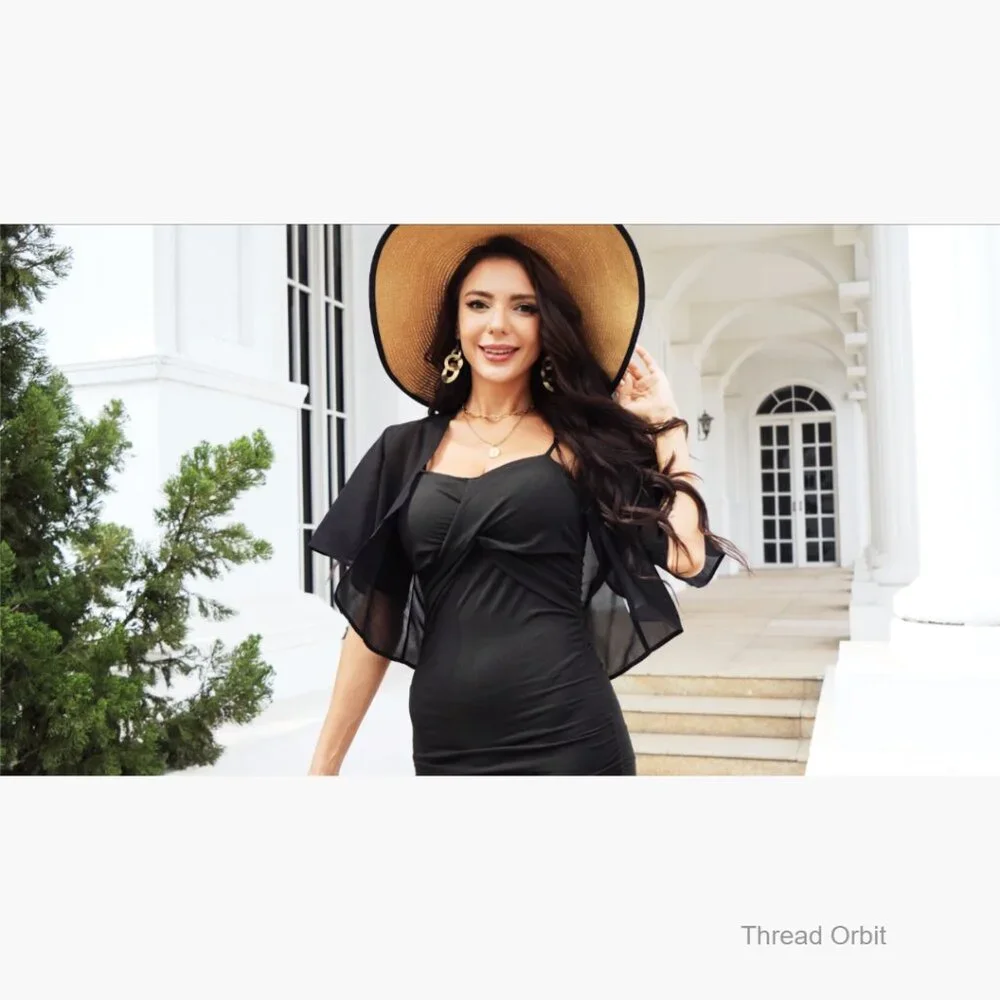 Chiffon Shrug Cardigan Short Sleeve Open Front Bolero for Evening Dressy - Picture 7 of 7